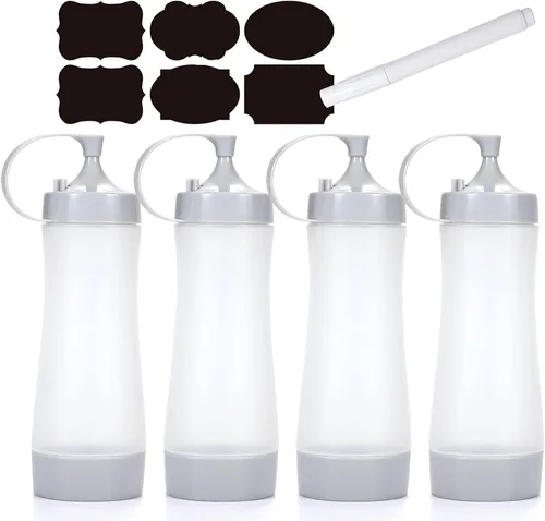 Miniatura 8 de Botella exprimidora de condimentos,Botella exprimidora de ketchup,Botella de plástico para apretar, 12 oz (gris)