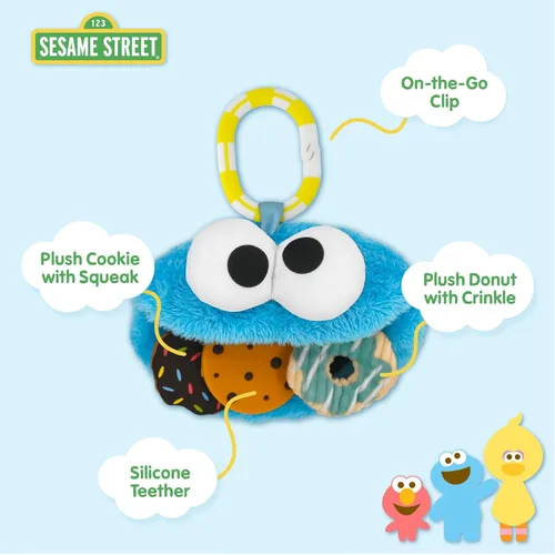 Miniatura 3 de Kids Preferred Sesame Street Cookie Monster On The Go - Juguete de actividad con mordedor de silicona, sonidos arrugados y sonajero para bebés