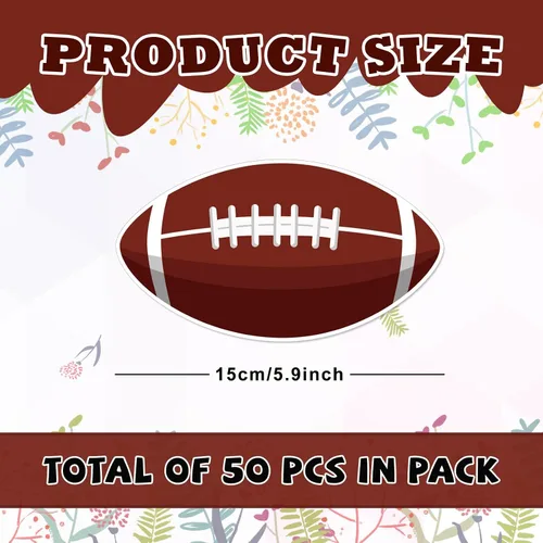 Miniatura 2 de 50 recortes de papel de fútbol de rugby, recortes temáticos de fiesta de fútbol, decoraciones de tablón de anuncios con 100 puntos de pegamento