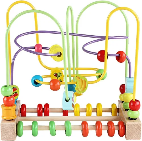 Miniatura 2 de QZMTOY Juguetes de madera para niños pequeños, juguete de laberinto de cuentas para niños pequeños con animales coloridos, frutas y formas, juguetes
