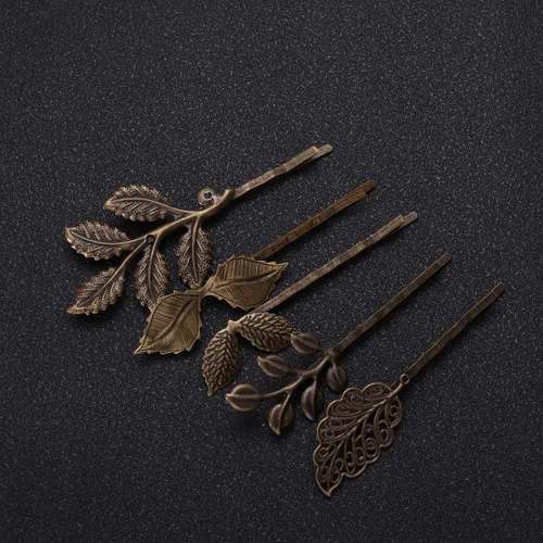 Miniatura 2 de 10 pinzas para el pelo de hojas retro, horquilla retro para el cabello, pasador retro Bobby Pin delicado bronce para el cabello para mujeres y niñas