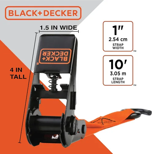 Miniatura 4 de Black+Decker BDX1018 - Juego de 6 correas de trinquete de 10 pies y correa elástica de 36 pulgadas, carga de trabajo segura de 300 libras