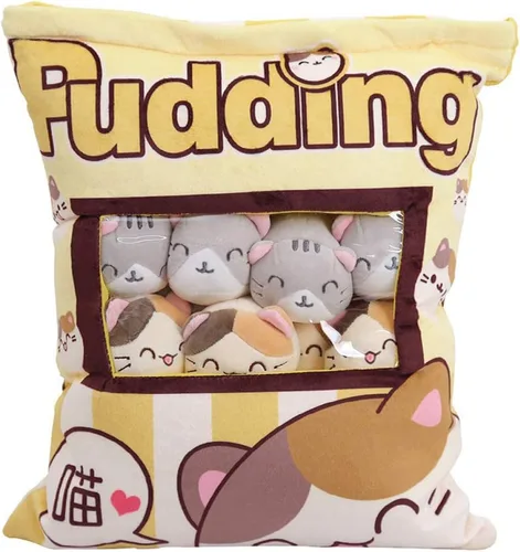 Miniatura 11 de REFAHB Bonita almohada de felpa almohada decorativa juguetes de animales de peluche extraíbles regalos creativos para niñas (Gatito-Azul)