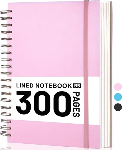 Yoment B5 - Cuaderno de espiral con rayas universitarias de 7.3" x 10.15", diario de 300 páginas, cuadernos de espiral rayados con papel grueso de
