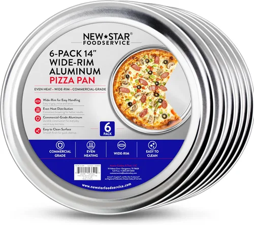 Miniatura 9 de New Star Foodservice 50868 Bandeja/Sartén para pizza, con borde ancho, de aluminio, 20.3 cm, paquete de 6