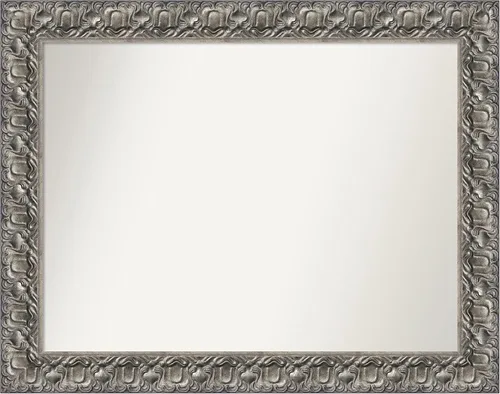 Miniatura 307 de Amanti Art Espejo de baño plateado para sobre fregadero, 26 x 26 pulgadas, espejo cuadrado de níquel pulido, marco de madera tradicional mediano, se