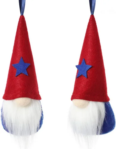 Miniatura 7 de Juego de 10 adornos colgantes para el Día de la Independencia del 4 de julio, gnomos patrióticos, hechos a mano, felpa, regalo del día