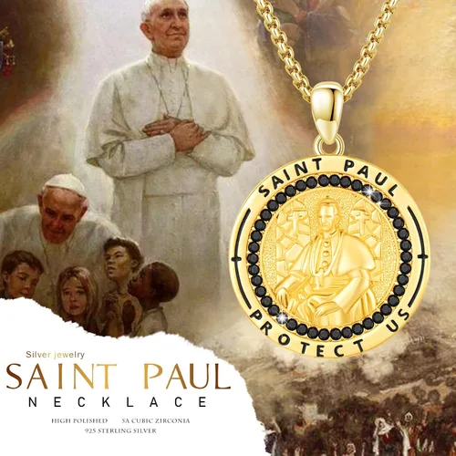 Miniatura 442 de Collar con colgante de plata de ley 925 con medalla de San Patrón, joyería religiosa para hombres y mujeres, con cadena de acero inoxidable 316L