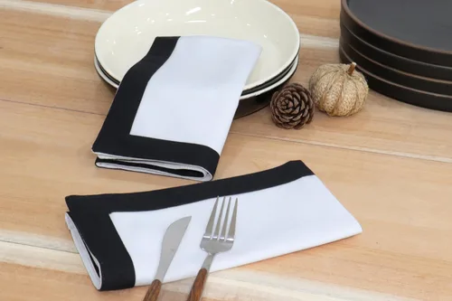 Miniatura 2 de PurpleEssences Juego de 6 servilletas de tela en blanco y negro, 18 x 18 pulgadas, 100% algodón, elegantes servilletas de cena con vainica