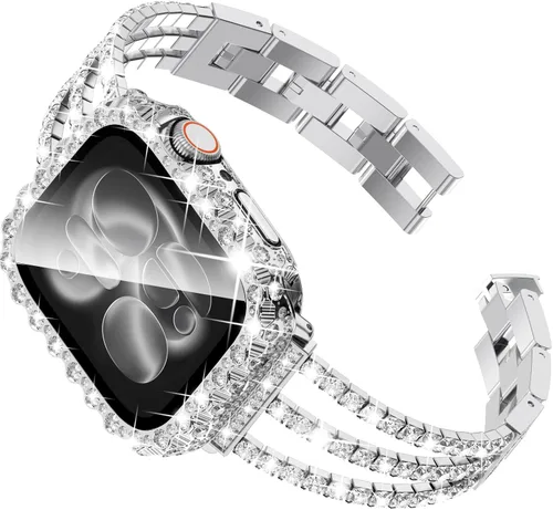 Miniatura 17 de Surace - Correa compatible con Apple Watch de 1.57 pulgadas para mujer series 6, 5 y 4, brazalete de eslabones brillantes con diamantes de brillo