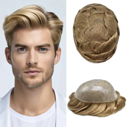 Miniatura 48 de Mens Toupee Hair System para hombres Piezas de pelo Sistema de reemplazo Poly Skin Toupee para hombres Protesis Capilar Para Hombre 6X8#1 Jet Black