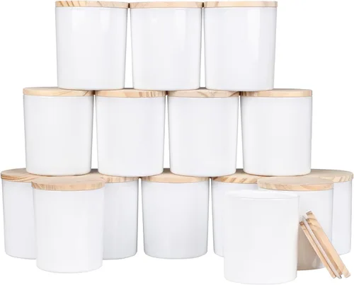 Miniatura 24 de SHOWIN Frascos de vela gruesos de 10 onzas para hacer velas 15 piezas, frascos vacíos con tapas de madera para hacer velas, contenedor de muestra
