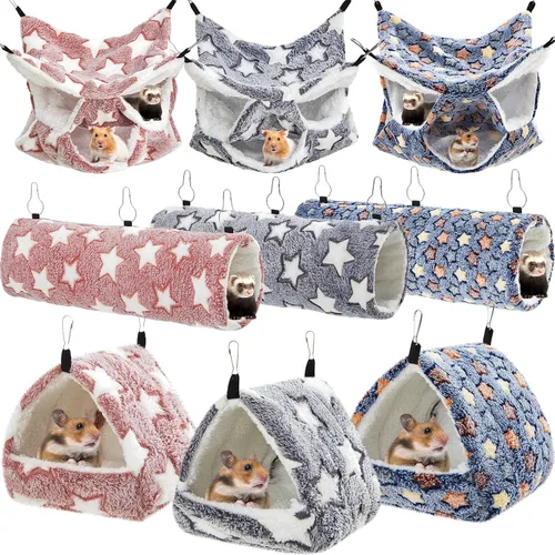 Miniatura 11 de Abbylike Hamaca para Ratas de 9 Piezas de 3 Niveles para Conejillo de Indias y Hurón, Túnel Colgante para Mascotas Pequeñas, Juguete Planeador, Cama