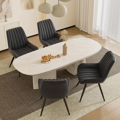 Miniatura 22 de Juego de 4 sillas de comedor modernas de mediados de siglo, tela tapizada con cojín suave, color gris claro Gris claro (tela)