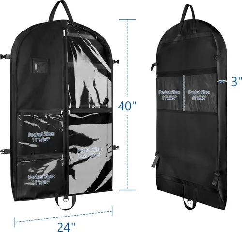 Miniatura 2 de Bolsas de ropa de baile negras de Zilink, bolsa de ropa de 40 pulgadas para competiciones de baile con 5 bolsillos transparentes con cremallera