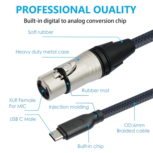 Miniatura 3 de Cable de micrófono XLR hembra de 3.3 pies a USB C, USB C a XLR para micrófono dinámico iPhone 15, iPad, portátil, tableta