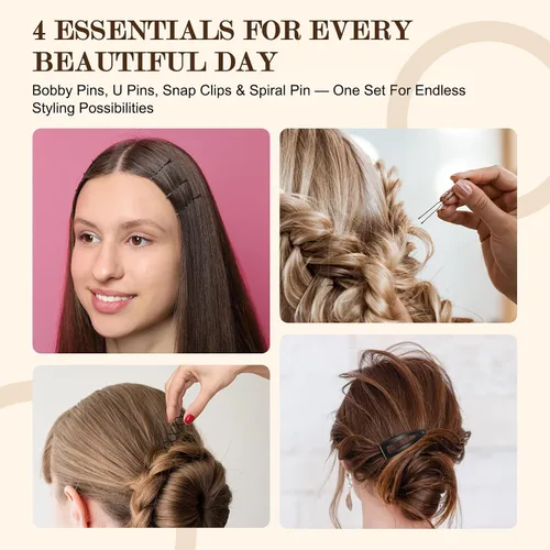 Miniatura 4 de Bobby Pins Set Negro – Kit de estilo para mujeres y niñas con alfileres, pasadores en espiral y clips a presión, ideal para updos, moños, looks