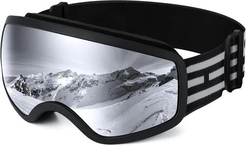 EasYoung Gafas de esquí y snowboard para niños, jóvenes, niños y niñas de 3 a 15 años 02: Marco negro con lente plateada