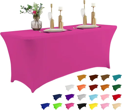 Miniatura 43 de IVAPUPU Paquete de 2 Manteles de Mesa de 6 Pies para Mesa Rectangular Ajustados para Eventos Elásticos Azul Niebla Cubiertas de Mesa Lavables Azul