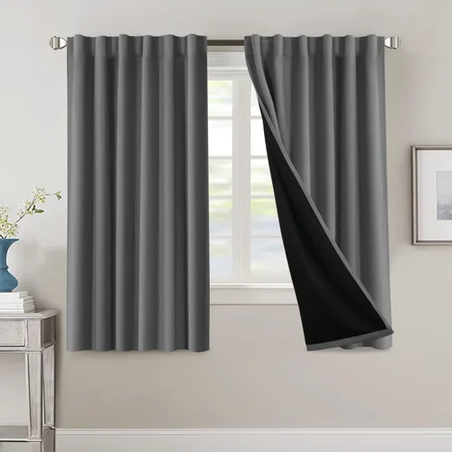 Miniatura 70 de H.VERSAILTEX Cortinas 100% opacas para dormitorio con forro negro, cortinas de oscurecimiento de habitación completa, con aislamiento térmico
