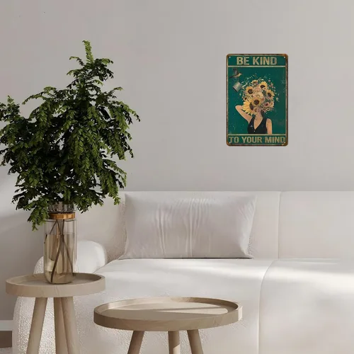 Miniatura 6 de Letreros de hojalata vintage con texto en inglés «Be Kind to Your Mind», letrero de colibrí, hippie, bohemio, arte de pared para mujeres, hogar