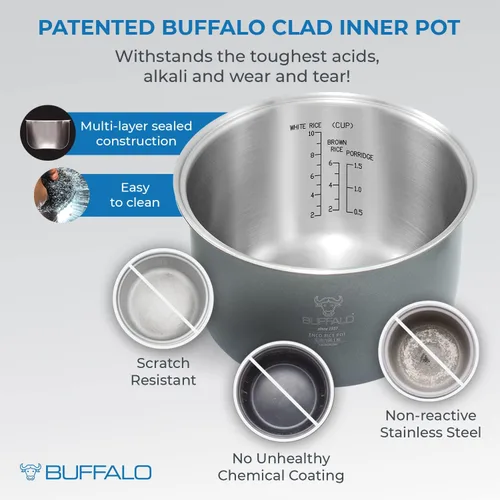 Miniatura 3 de Arrocera Clásica BUFFALO con Olla Interior de Acero Inoxidable Recubierto - Olla de Arroz Eléctrica para Arroz Blanco/Integral, Granos - Fácil