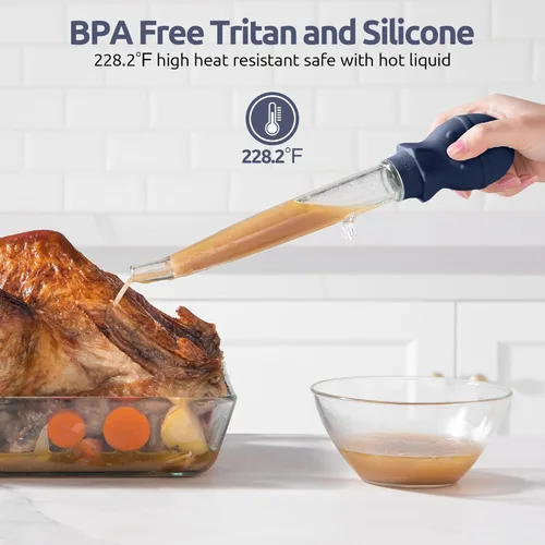 Miniatura 3 de U-Taste Baster de pavo en ángulo de 1.5 onzas – 228.2ºF resistente al calor de grado alimenticio Tritan y silicona de pulpo grande con cepillo