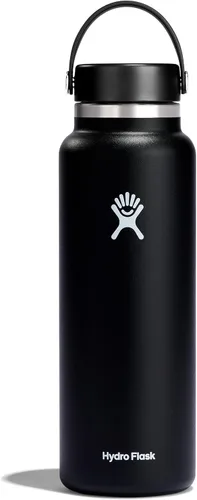 Hydro Flask - Botella de agua de acero inoxidable aislada - Boca ancha con tapa flexible, sin derrame, a prueba de fugas y recargable de 40 oz Negro