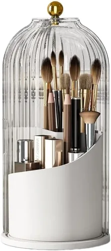 Organizador de cuidado de la piel, organizador giratorio de 360 grados para brochas de maquillaje con tapa, organizador de brochas de maquillaje