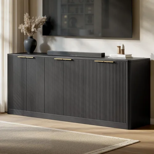 Miniatura 7 de Evermagin Soporte de TV acanalado de roble de 67 pulgadas para televisores de hasta 75 pulgadas, centro de entretenimiento moderno de mediados