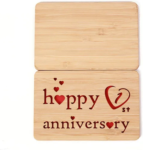 Miniatura 3 de Tarjeta de felicitación de madera para el primer aniversario, hecha a mano, 1 año, aniversario de boda, tarjeta de primer aniversario para ella, él
