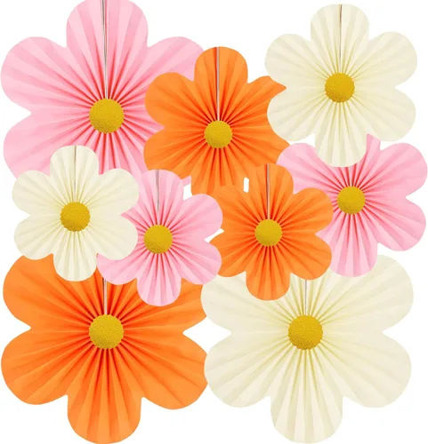 Decoración de fiesta rosa y naranja, decoración de flores de papel para pared, abanicos de papel, telón de fondo floral, decoración de pared,