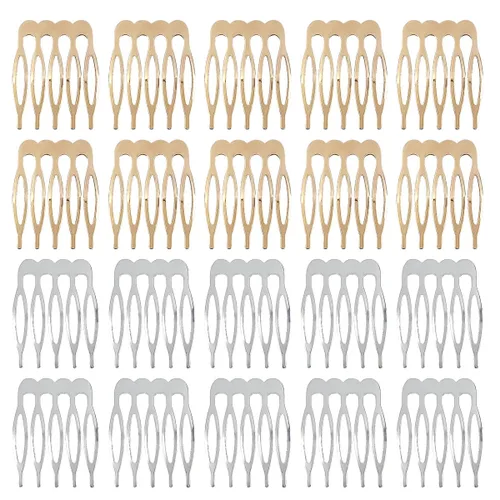 Qoaimu Paquete de 20 peines laterales para el cabello, 5 dientes, pequeños de metal, para manualidades, para cabello fino, velo de novia, plateado y
