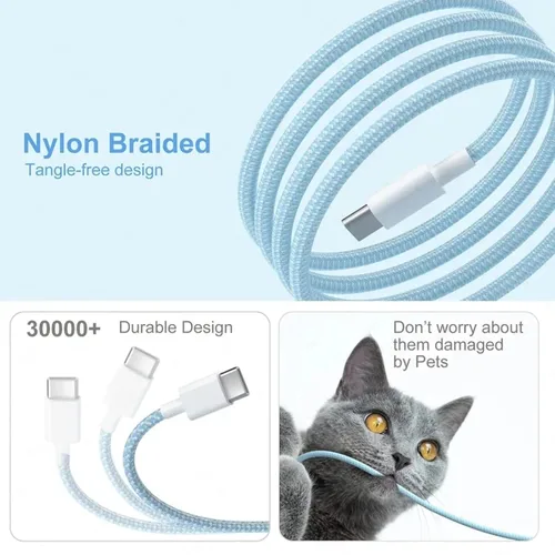 Miniatura 3 de Cable de carga USB C, paquete de 3 cables de carga rápida tipo C trenzado PD de 5 pies y 60 W para iPhone 15/15 Plus/15 Pro/15 Pro