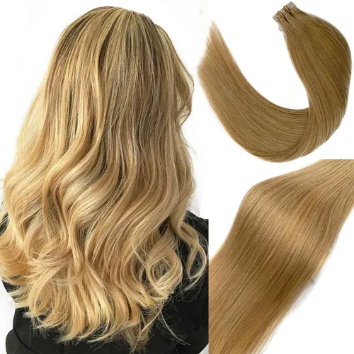 Miniatura 21 de Extensiones de cabello humano real con cinta, 20 piezas de cabello Remy invisible de doble cara, extensiones de cabello Remy con cinta adhesiva