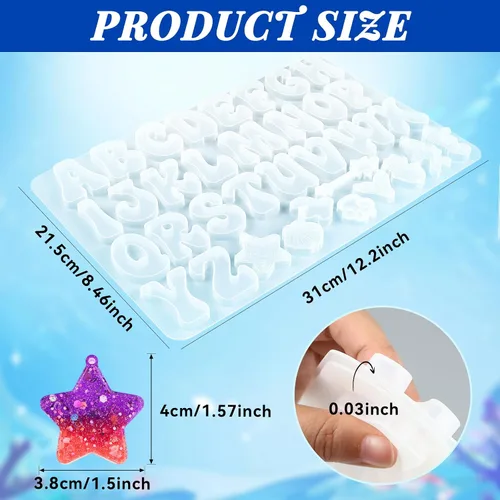 Miniatura 2 de Molde para llavero del alfabeto, moldes de silicona para llavero de letra invertida con agujeros, molde de resina epoxi del alfabeto para bricolaje