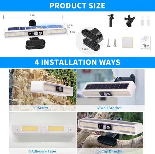Miniatura 5 de Luces solares de movimiento con clip para exteriores, impermeables, paquete de 2 luces con sensor de movimiento para exteriores con 36 LED, 3000 K