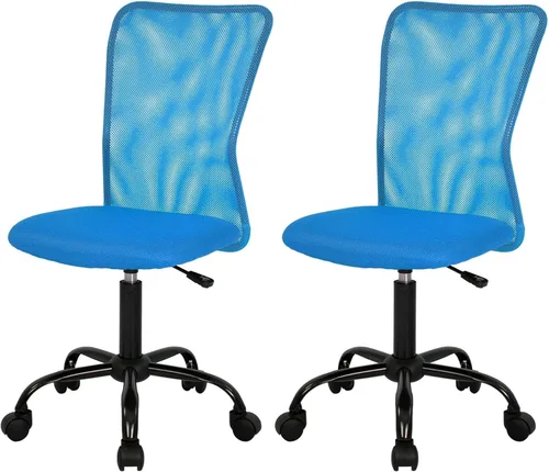 Miniatura 13 de FDW Silla de oficina en casa, silla de escritorio de malla con respaldo medio, sin brazos, ergonómica, giratoria, soporte de espalda, ajustable