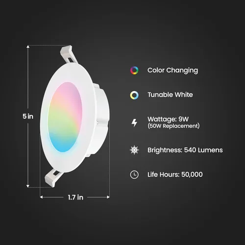 Miniatura 2 de Feit Electric Lámpara empotrable inteligente WiFi de 4 pulgadas con caja de conexión, RGBW que cambia de color + blanco sintonizable, compatible