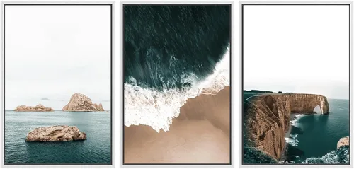 Miniatura 83 de SIGNWIN Lienzo enmarcado para pared, juego de arte abstracto de serenidad costera, ilustraciones abstractas junto al mar, arte moderno, decorativo