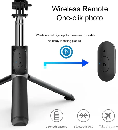 Miniatura 5 de Trípode para selfie, soporte de trípode 4 en 1 con control remoto inalámbrico desmontable, soporte para teléfono inteligente compatible con iPhone