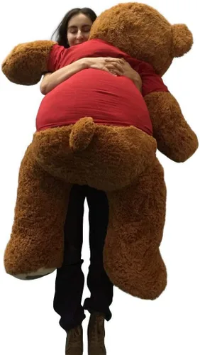 Miniatura 4 de Big Plush Oso de peluche gigante de 5 pies con camiseta Let Me Be Your Teddy Bear de 60 pulgadas, suave, color marrón canela, enorme oso de peluche