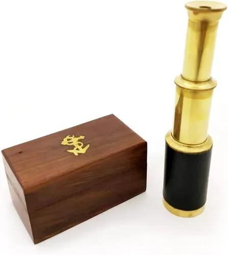 Miniatura 5 de Explore, Handheld Brass Pirate Navigation Telescopio con caja de madera, 6", Brass
