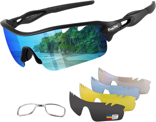Miniatura 10 de BangLong Polarized Sports Sunglasses Cycling Sun Glasses for Men Women with 5 Interchangeable Lenes for Running Driving
