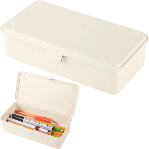 OMISTAR Caja de almacenamiento de acero con tapa con bisagras, contenedor de metal para sellos de álbumes de recortes, caja de herramientas de metal