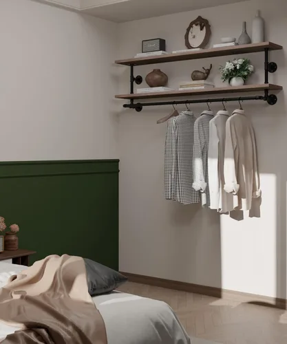 Miniatura 26 de Perchero negro de 36 pulgadas, perchero montado en la pared con estante de madera real negra, perchero colgante resistente, barra para colgar