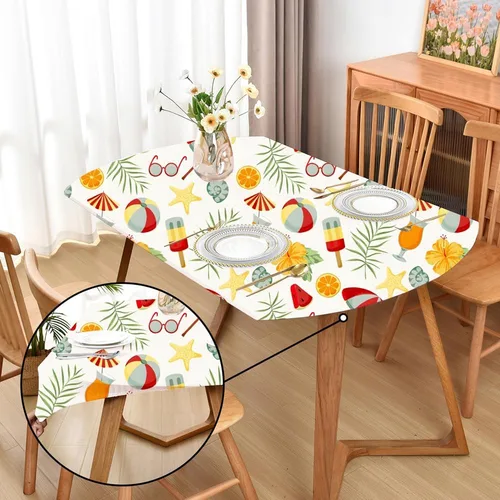 Miniatura 43 de Mantel ajustado blanco con elástico para mesas plegables de 48x48 pulgadas, manteles lavables y elásticos de elastano para mesas de cartas, manteles