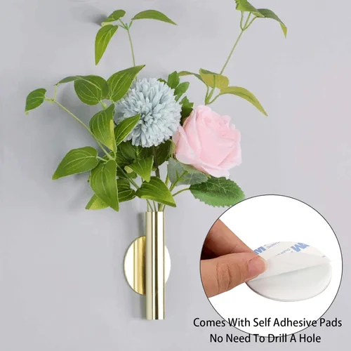 Miniatura 2 de JUXYES Paquete de 2 floreros de pared de metal con calcomanías, moderno soporte para flores secas, decoración de pared para porche, oficina en casa