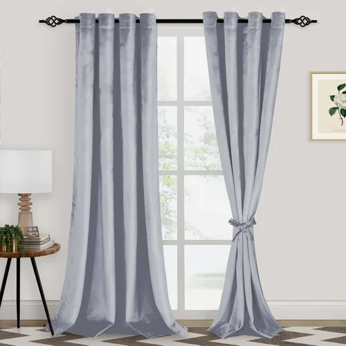 Miniatura 19 de XWZO Cortinas de terciopelo azul de 63 pulgadas de largo, elegantes cortinas de lujo suaves para sala de estar, aislamiento térmico, oscurecimiento