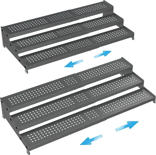 Organizador de especias expandible con estante de 3 niveles, diseño moderno resistente, antideslizante y visibilidad, ideal para gabinetes de Gris
